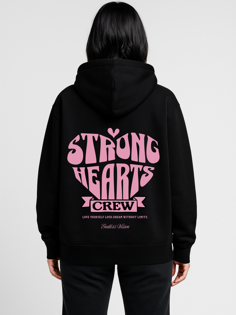 STRONG HEARTS CREW WOMAN OVERSIZED HOODIE BLACK