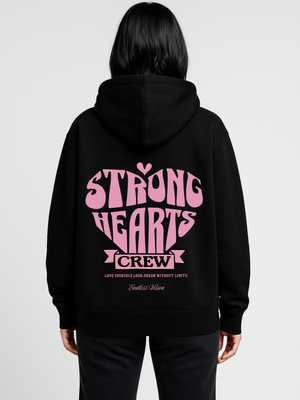 STRONG HEARTS CREW WOMAN OVERSIZED HOODIE BLACK