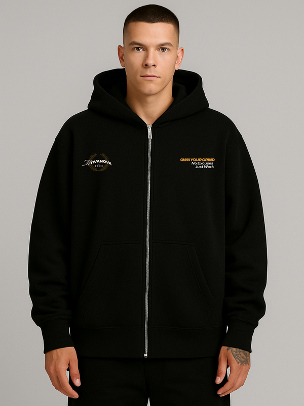 FOCUS DROP OVERSIZED ZIP-HOODIE BLACK